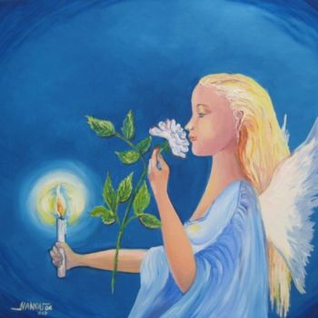 Peinture intitulée "ange du nord" par Nanou, Œuvre d'art originale, Huile