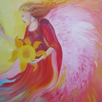 Peinture intitulée "ange du jour détail" par Nanou, Œuvre d'art originale, Huile