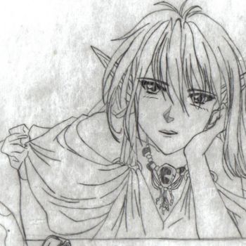 Drawing titled "Manga Elf Window" by Matthew Gleason, Original Artwork