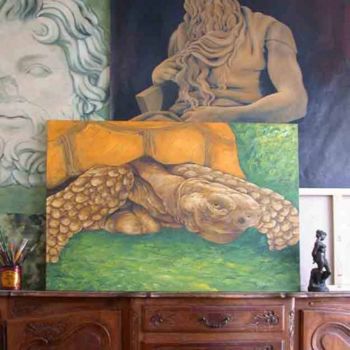 Painting titled "Tortue" by Alexandre Houllier, Original Artwork, Oil