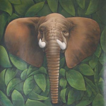 Painting titled "Eléphant" by Alexandre Houllier, Original Artwork, Oil