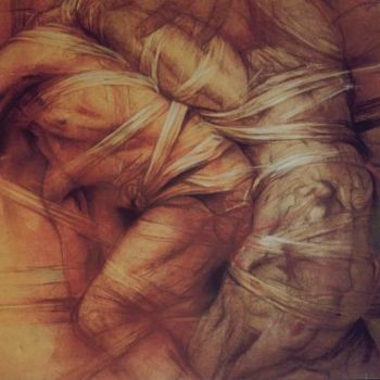 Zeichnungen mit dem Titel "Inertie frénétique" von Claude Duvauchelle, Original-Kunstwerk, Kreide