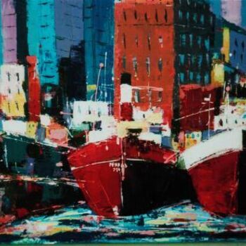 Peinture intitulée "Bâteaux au quai 1" par M'Hamed Saci, Œuvre d'art originale