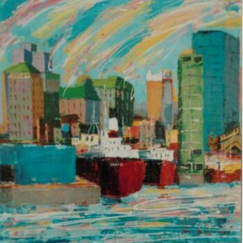 Peinture intitulée "Bâteaux au quai" par M'Hamed Saci, Œuvre d'art originale