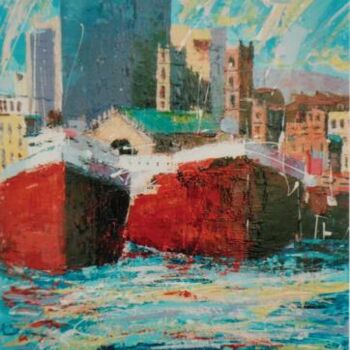Painting titled "Bâteaux rouges" by M'Hamed Saci, Original Artwork