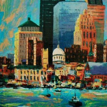 Peinture intitulée "Montréal, down town" par M'Hamed Saci, Œuvre d'art originale
