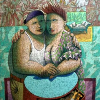 Schilderij getiteld "Dominique et Yolanda" door Claude Feuillet, Origineel Kunstwerk, Olie