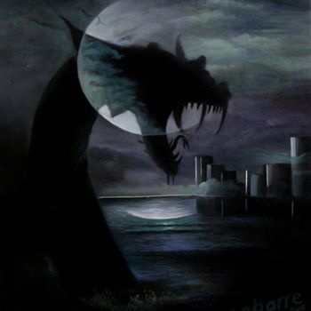 Painting titled "Dragon of September" by Cebarre, Original Artwork, Oil