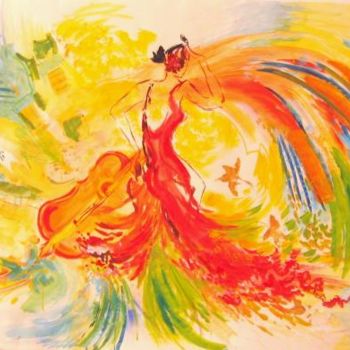 Peinture intitulée "flamenco" par Nanou, Œuvre d'art originale, Huile