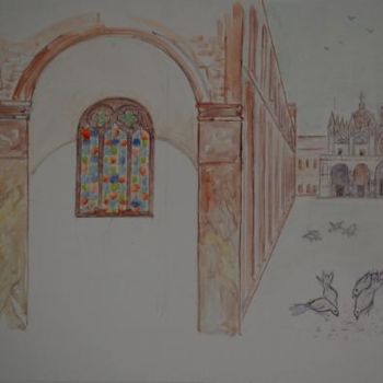 Peinture intitulée "venise place st marc" par Nanou, Œuvre d'art originale, Huile