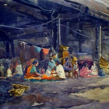 Painting titled "market28" by Kishore Singh, Original Artwork