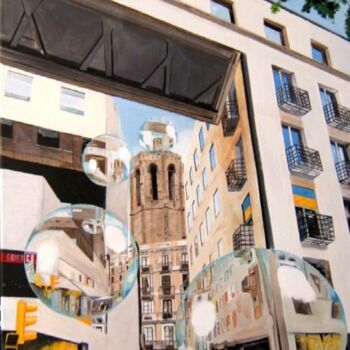 Peinture intitulée "BARCELONE ET BULLES" par Manu Surreabulliste, Œuvre d'art originale