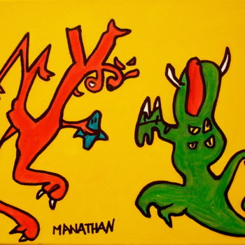 Peinture intitulée "Deux monstres" par Nathalia Chipilova, Œuvre d'art originale, Acrylique