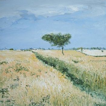 Painting titled "Wheat Fields With T…" by Animesh Roy, Original Artwork, Oil