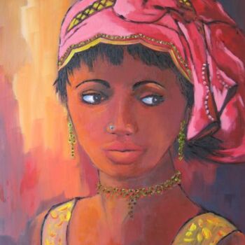 Peinture intitulée "Jeune Malienne" par Jacky Dumergue, Œuvre d'art originale, Huile