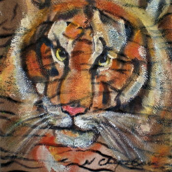 Painting titled "Tête de tigre" by Nathalia Chipilova, Original Artwork, Acrylic