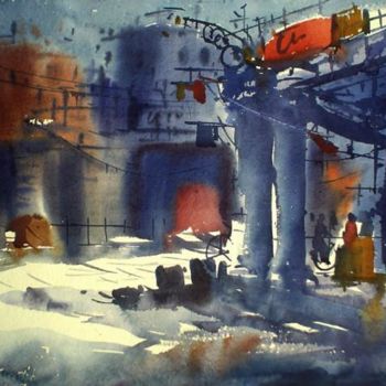 Peinture intitulée "cityscape01" par Kishore Singh, Œuvre d'art originale