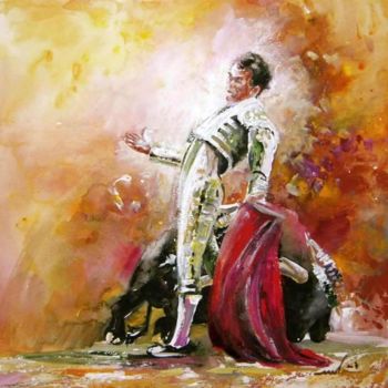 Painting titled "Bullfight 24" by Miki De Goodaboom, Original Artwork, Gouache