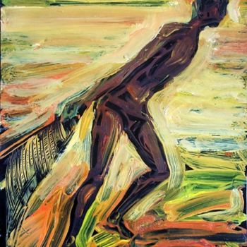 Painting titled "Pecheur africain" by Nathalia Chipilova, Original Artwork, Oil