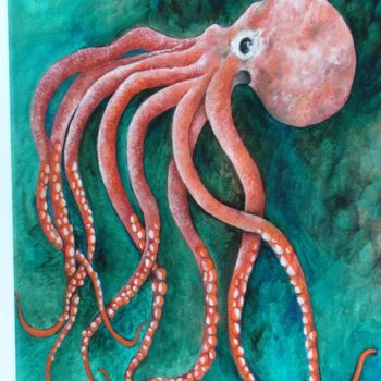 「notre poulpe préféré」というタイトルの絵画 Ghyslaine De Sevlianによって, オリジナルのアートワーク, オイル