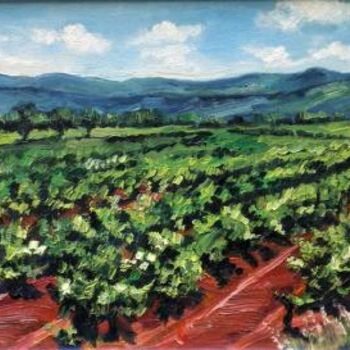 Painting titled "Champ de vignes" by Nathalia Chipilova, Original Artwork, Oil