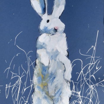 Peinture intitulée "Lapin blanc" par Nathalia Chipilova, Œuvre d'art originale, Huile