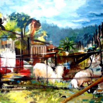 Painting titled "Os carneirinhos" by Artista Plastica, Original Artwork, Oil