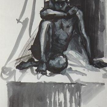 Painting titled "Etude de nu, homme…" by Nathalia Chipilova, Original Artwork, Ink