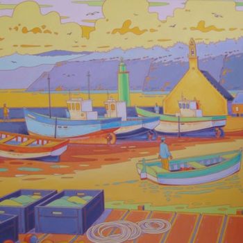 Painting titled "camaret" by Gilles Mével, Original Artwork, Acrylic Mounted on Wood Stretcher frame