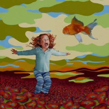 Schilderij getiteld "Red Fish" door Pascal Roy, Origineel Kunstwerk, Olie