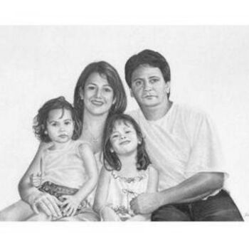 Disegno intitolato "Família de Marina" da Fernando Costa, Opera d'arte originale