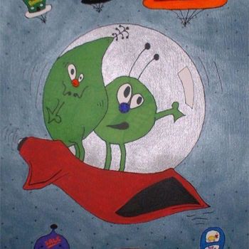 Painting titled "Space Cuties" by Teresa Croughen, Original Artwork, Oil