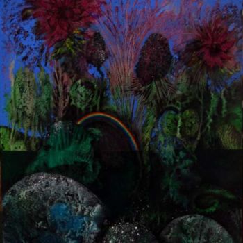 Painting titled "Garden with Rainbow" by Mike Healey, Original Artwork
