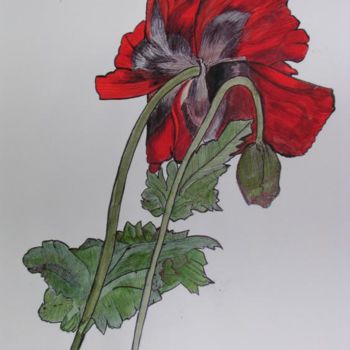 Peinture intitulée "Coquelicot solitaire" par Ghyslaine De Sevlian, Œuvre d'art originale, Huile
