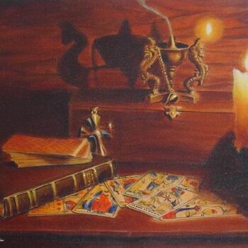Painting titled "Tarot and incense" by Marcel Lorange, Original Artwork, Other