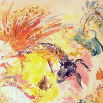 Peinture intitulée "Zodiaque lion" par Nanou, Œuvre d'art originale, Huile