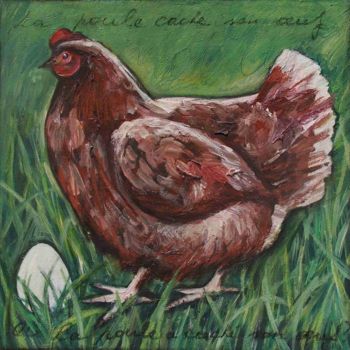 Peinture intitulée "La poule a caché so…" par Nathalia Chipilova, Œuvre d'art originale, Acrylique