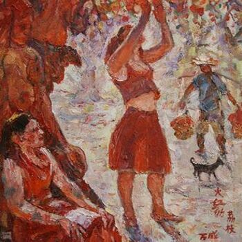 Peinture intitulée "LE LITCHI ROUGE VIF" par Wancheng Liang, Œuvre d'art originale