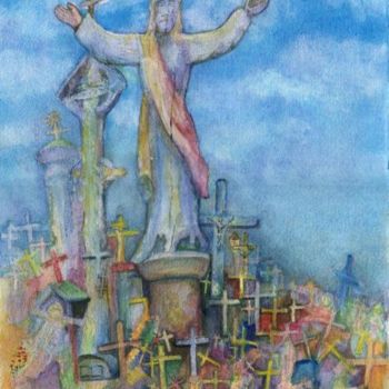 Painting titled "Hill of crosses" by Mikemonte, Original Artwork