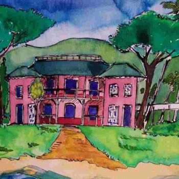 Pintura intitulada "La maison de vacanc…" por Diane Medus, Obras de arte originais, Óleo