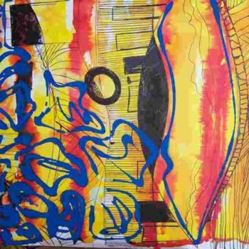 Peinture intitulée "Superposition bleue" par Diane Medus, Œuvre d'art originale, Encre Monté sur Autre panneau rigide