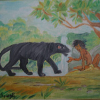 Peinture intitulée "Mowgli" par Josette Bourgeois, Œuvre d'art originale