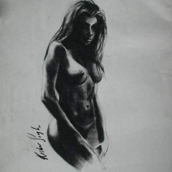 Painting titled "Nude_Pose09" by Kishore Singh, Original Artwork