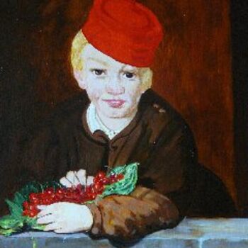Peinture intitulée "L'enfant aux cerise…" par Mog, Œuvre d'art originale, Huile
