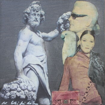 Collages intitulée "Dionysos, cacatoès,…" par Nathalia Chipilova, Œuvre d'art originale, Acrylique Monté sur Châssis en bois