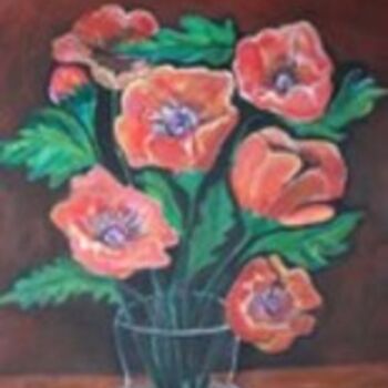 Painting titled "Red Poppies" by Chicana Artist.... Ruth Olivar Millan, Original Artwork, Oil