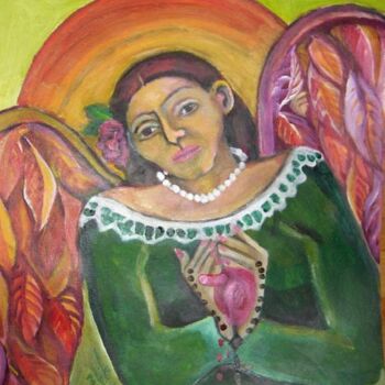 Painting titled "FRIDA Heart in Hand" by Chicana Artist.... Ruth Olivar Millan, Original Artwork