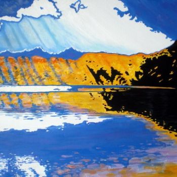 Painting titled "LE LAC SOUS LA PLUIE" by Catherine Wernette, Original Artwork