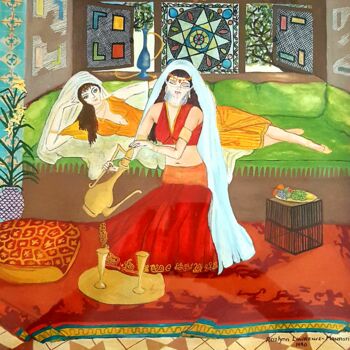 Painting titled "Pouring Tea" by L'Orientaliste, Original Artwork, Watercolor