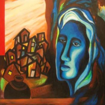 Schilderij getiteld "Bluehead" door Lk, Origineel Kunstwerk, Olie